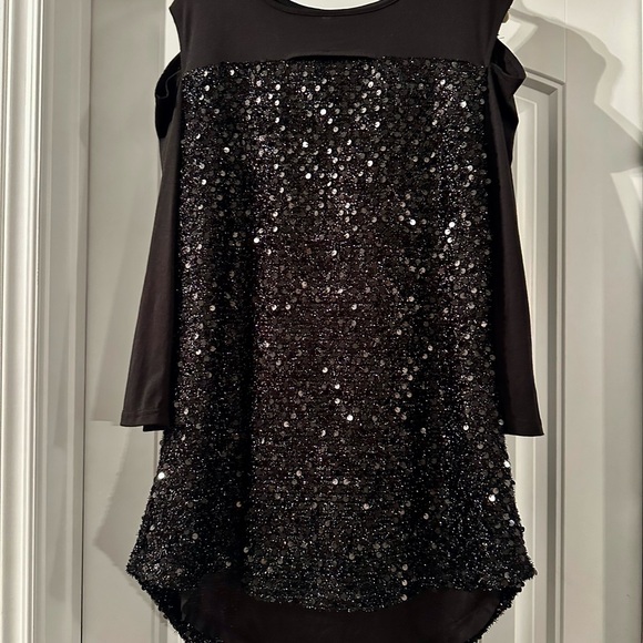 Final Markdown- Black Sequin Bare Shoulder Top - Picture 2 of 9